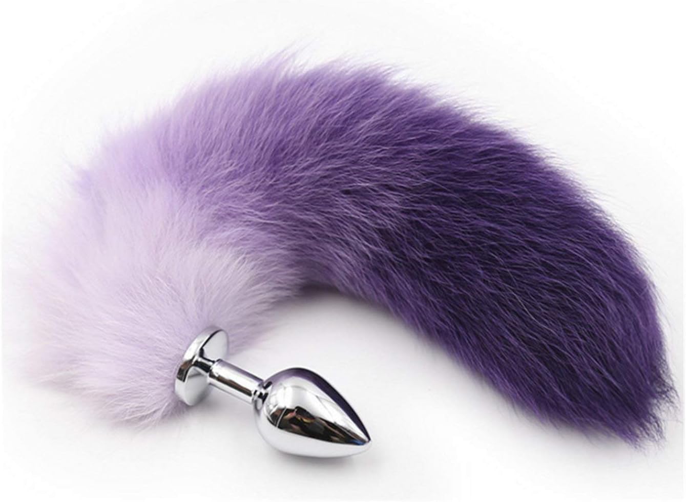 Purple Gradient Fluffy Faux Fox Tail Cosplay Toy Colorful Funny and Fluffy Stage Props Chrome Metal Plug (S)