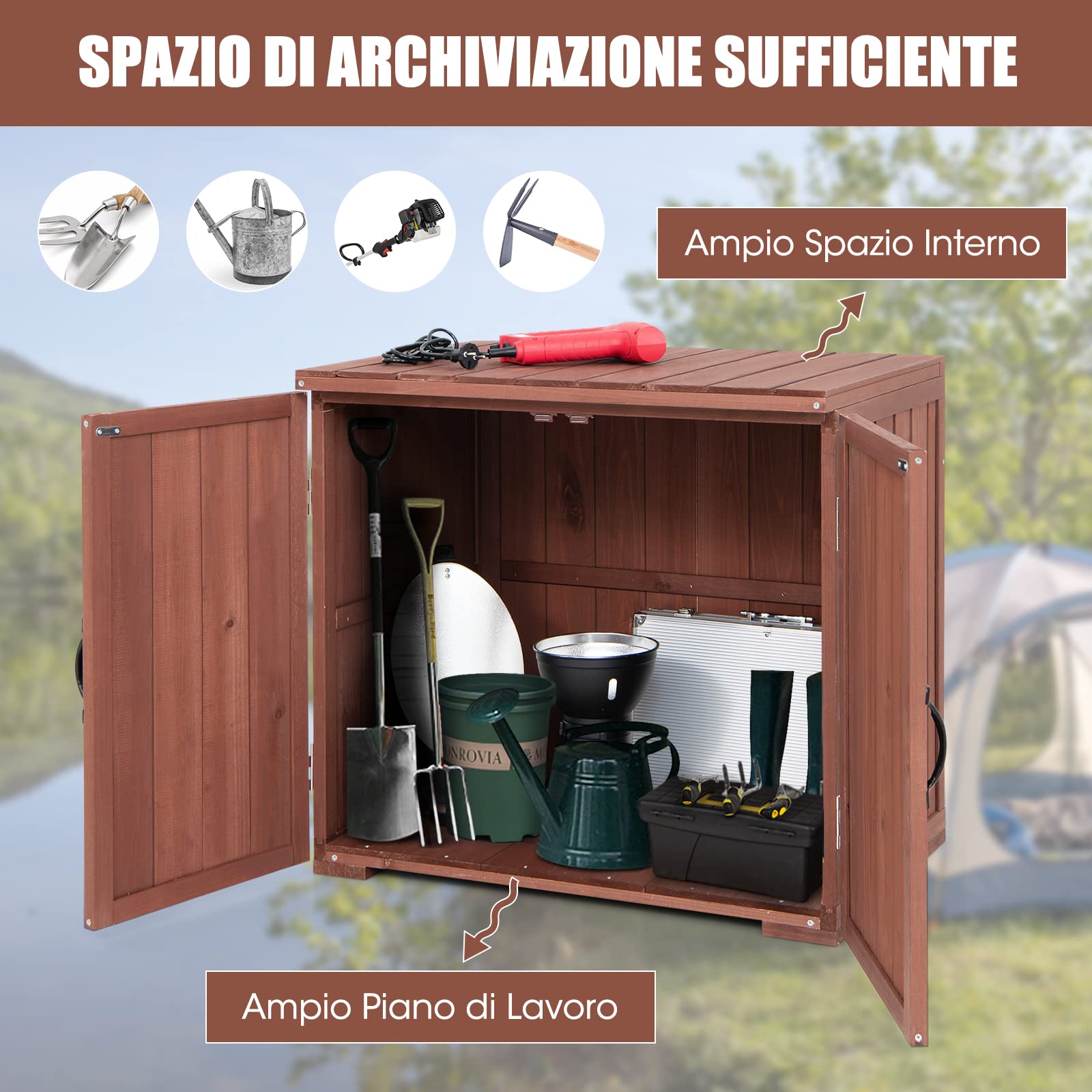 COSTWAY Casetta da Giardino in Legno di Abete, Capanno da Esterno con Doppie Ante Magnetiche e Comode Maniglie, Ideale per Giardino, Giardino, Fattoria e Cortile, 77 x 56 x 72 cm