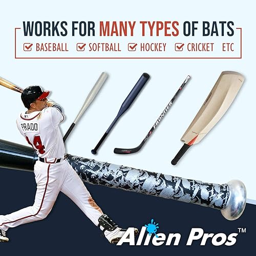 Miniatura 6 de ALIEN PROS Paquete de 2 cintas de agarre de murciélago de calavera y olas azules para béisbol de 0.020 in - Envuelve tu bate para un jonrón épico