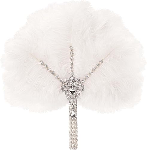 Miniatura 7 de BABEYOND Ramo de plumas de novia vintage de los años 20, abanico de plumas de avestruz, ramo de dama de honor de cristal de los años 20, ramo de