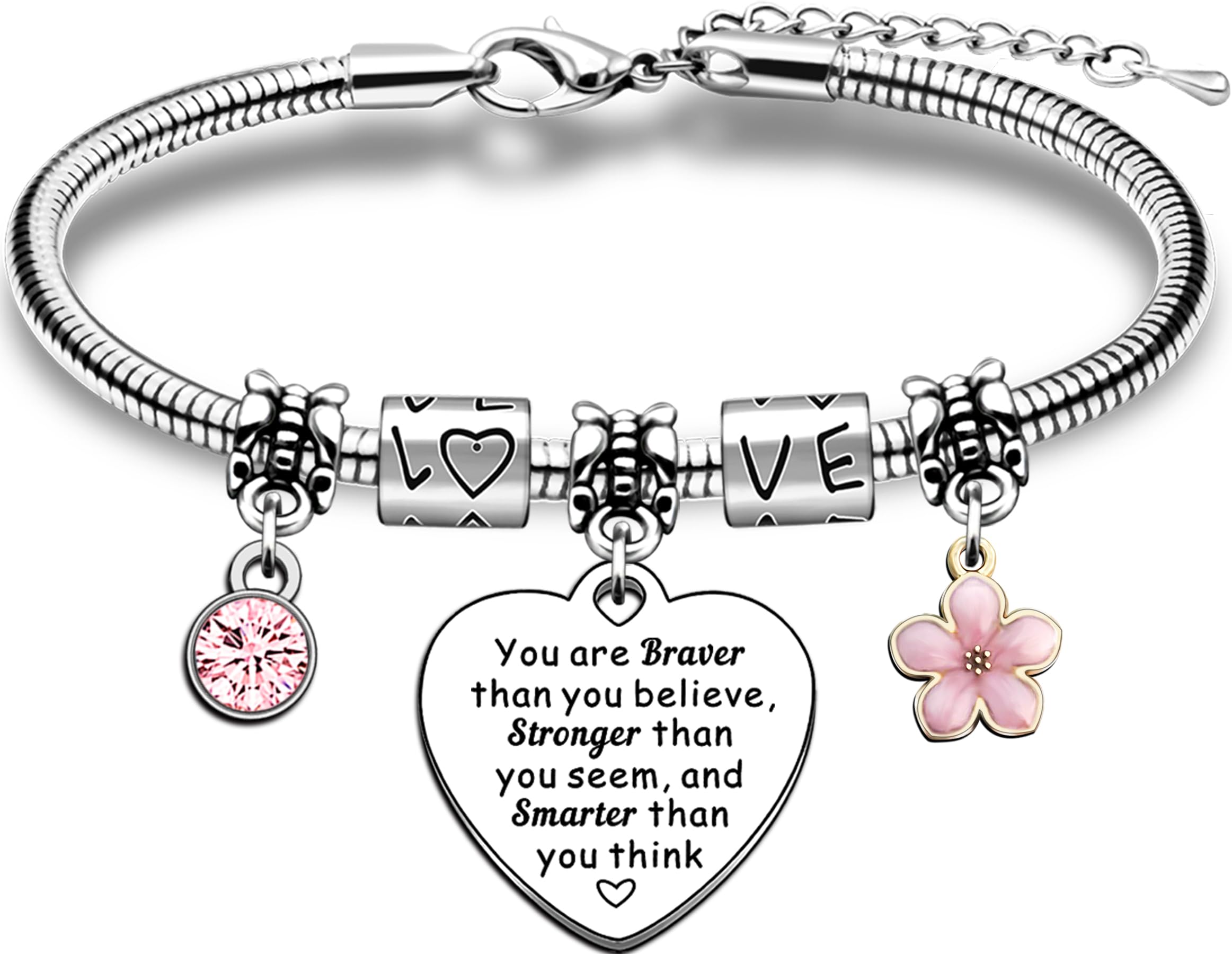 JMIMO Bracciale A Catena Con Ciondolo Elefante E Cuore, Incisione 'You're Braver', Argento, Regalo Donna