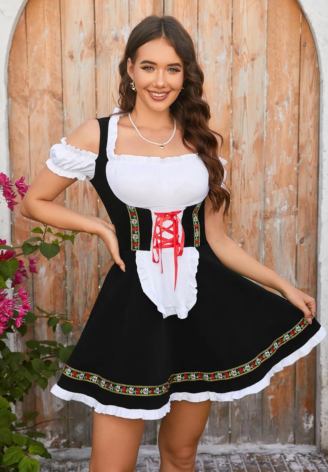 Womens Velvet Dirndl Dresses Oktoberfest Costumes Carnival Halloween Outfits S-3XL - Image 2