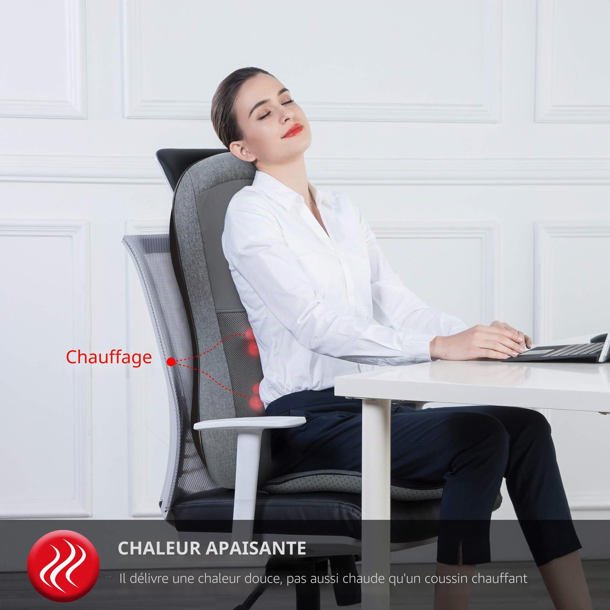 COMFIER Siège de Massage Shiatsu avec Chaleur - Masseur de Dos Complet par 2D/3D avec 10 nœuds de Massage, Coussin de Chaise de Massage à pétrissage pour Le Dos