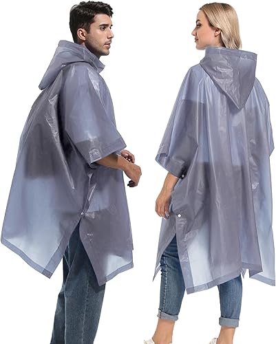 Miniatura 6 de Ponchos de lluvia reutilizables con capucha con cordón para adultos, abrigo de lluvia grueso impermeable, 2 paquetes