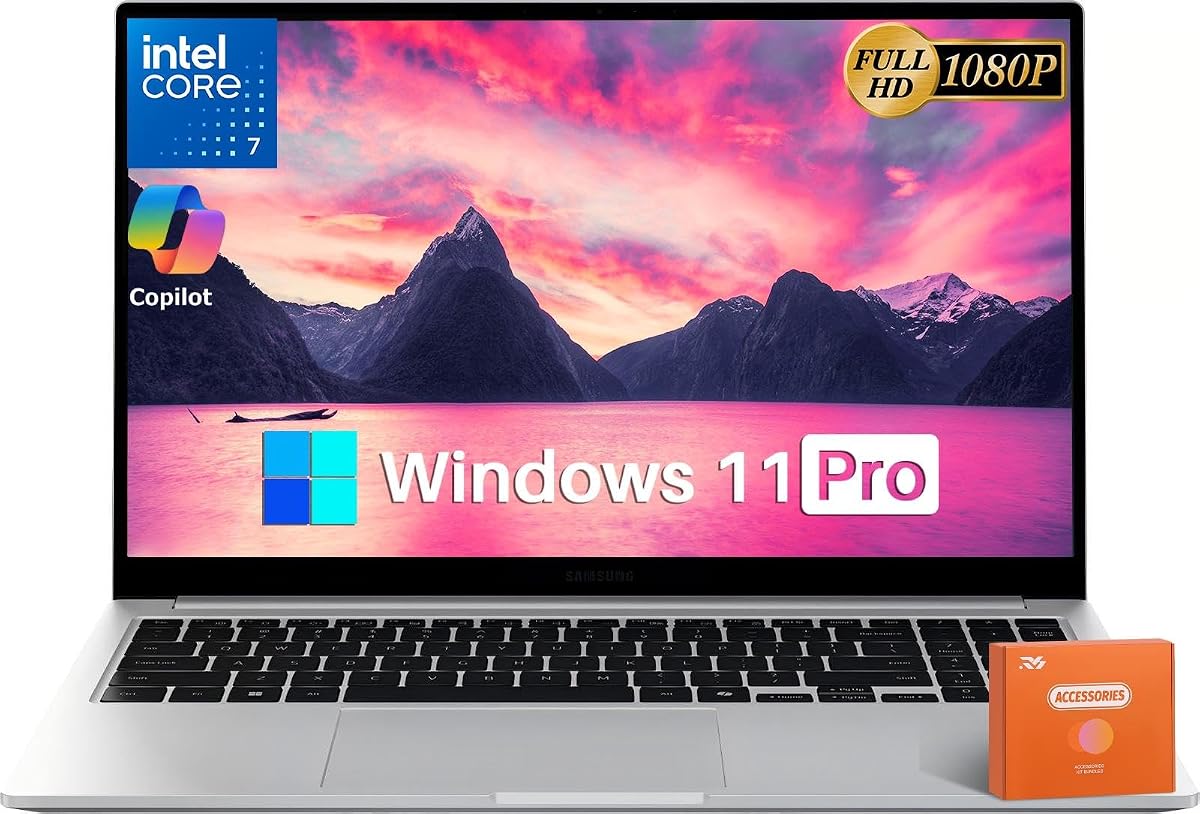 Laptop Samsung Galaxy Book4 de 15,6" FHD, Intel 7-150U (10 núcleos, hasta 5,4 GHz), 16 GB de RAM, 1 TB SSD, lector de huellas dactilares, KB retroiluminado, pantalla de 300 nits, batería de larga duración (hasta 15 horas), Windows 11 Pro