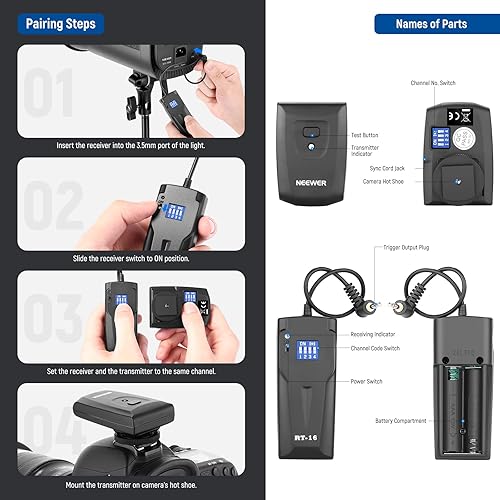 Miniatura 5 de NEEWER Kit de flash estroboscópico de estudio de 900 W 3 x S101 300 W Monolight GN58 3 soportes de luz 3 cajas de luz 1 transmisor RT-16 3