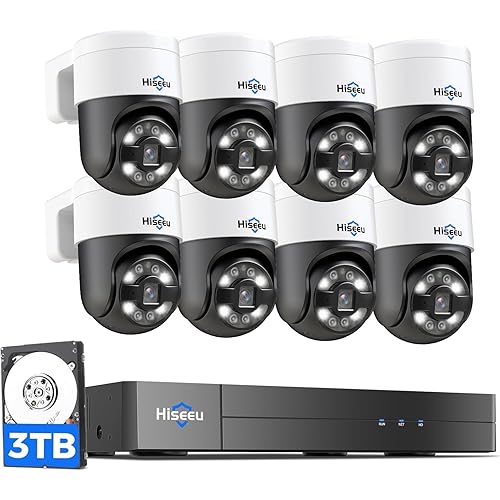 【Human Tracking+300°Pan 90°Tilt】 Hiseeu 4K PoE Security Camera System,Wired NVR Security Camera System w/8 * 5MP PoE PTZ Camera Outdoor&Indoor,2-Way Audio,Color Night Vision,7/24 Record