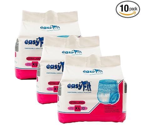 Easyfit Disposable Adult Pullup (XL, Count 10) | Leak Proof | Unisex | Wetness Indicator | Overnight Protection | Anti-Bacterial Absorbent Core (Pack Of 3)