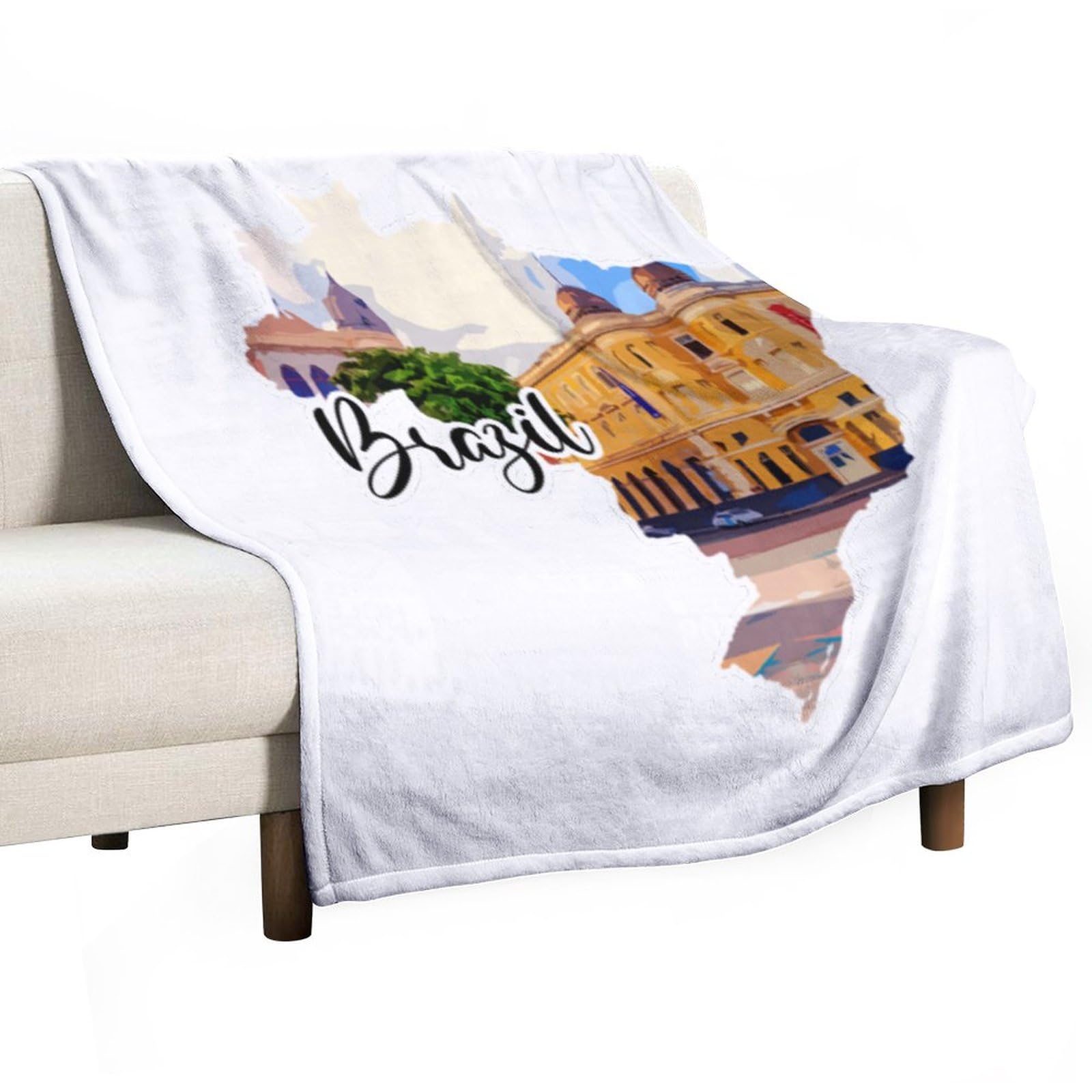 Couverture polaire du Brésil en peluche haut de gamme jeté de lit imprimé horizon urbain
