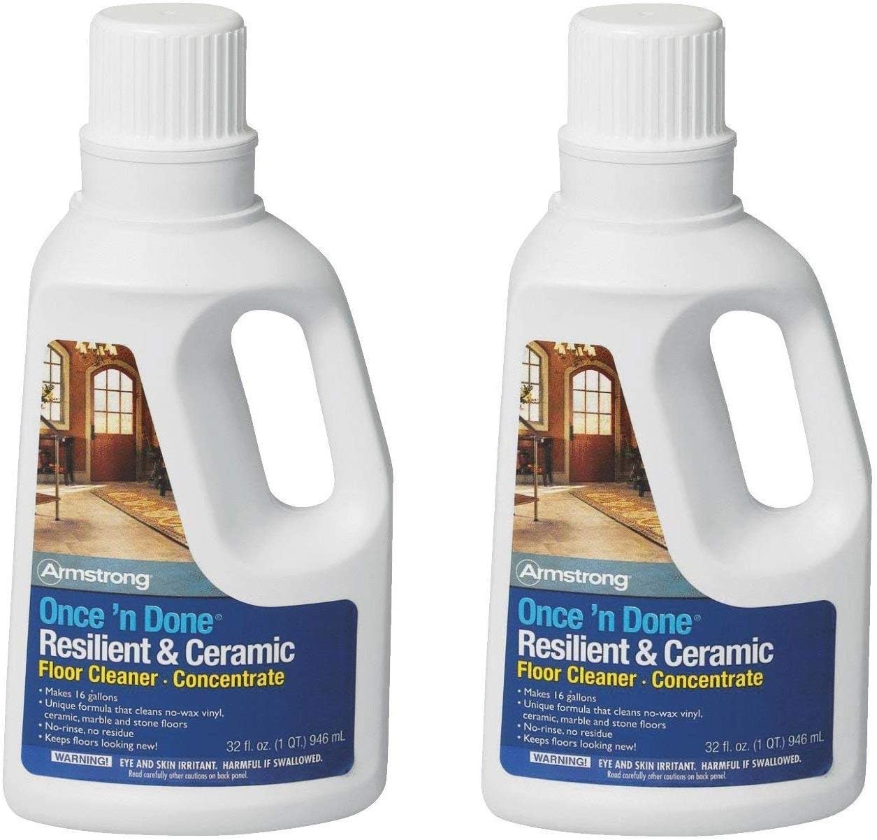 Once'n Done Resilient &, Ceramic Floor Cleaner Concentrate 32oz No-Rinse No-Wax New Package (Set of 2)