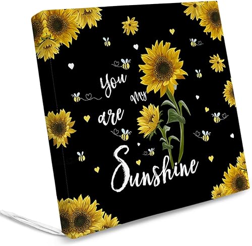 Paquete de 2 fundas de cojín extraíbles para silla, impermeables, con flores amarillas primaverales, acuarela, girasol, abejas, negro, para