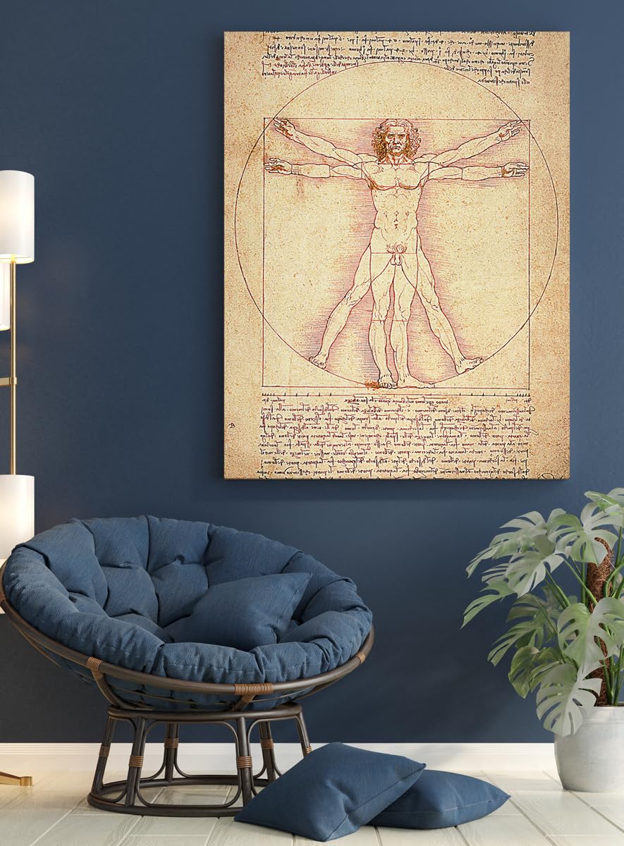 El Hombre de Vitruvio | Leonardo Da Vinci | Renacimiento | Cuadro Canvas Wall Art | Impresion Giclee lienzo algodon puro | Bastidor 3cm | 55x75cm