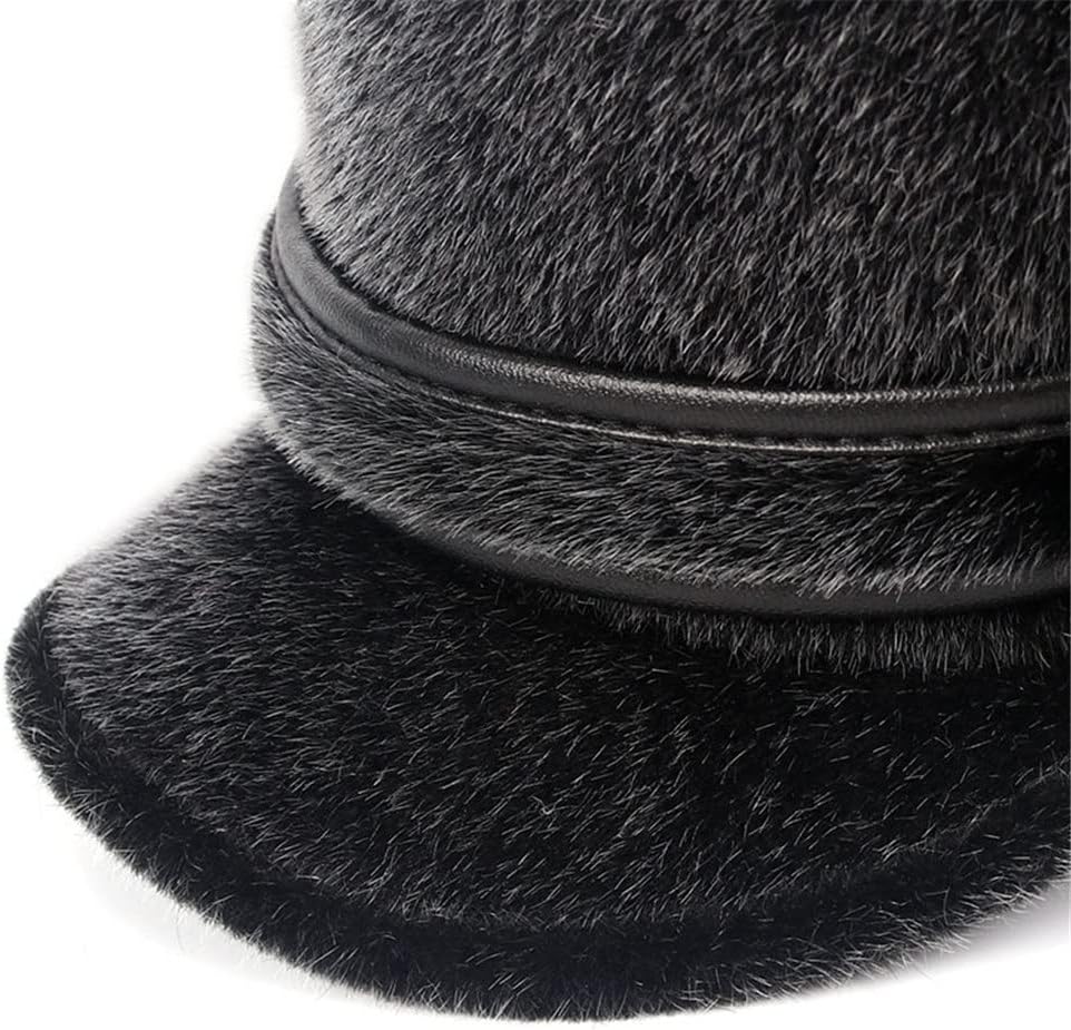 Winter Russian Hat Bomber Hats Men Ear Flaps Snow Flat Dad Cap Black