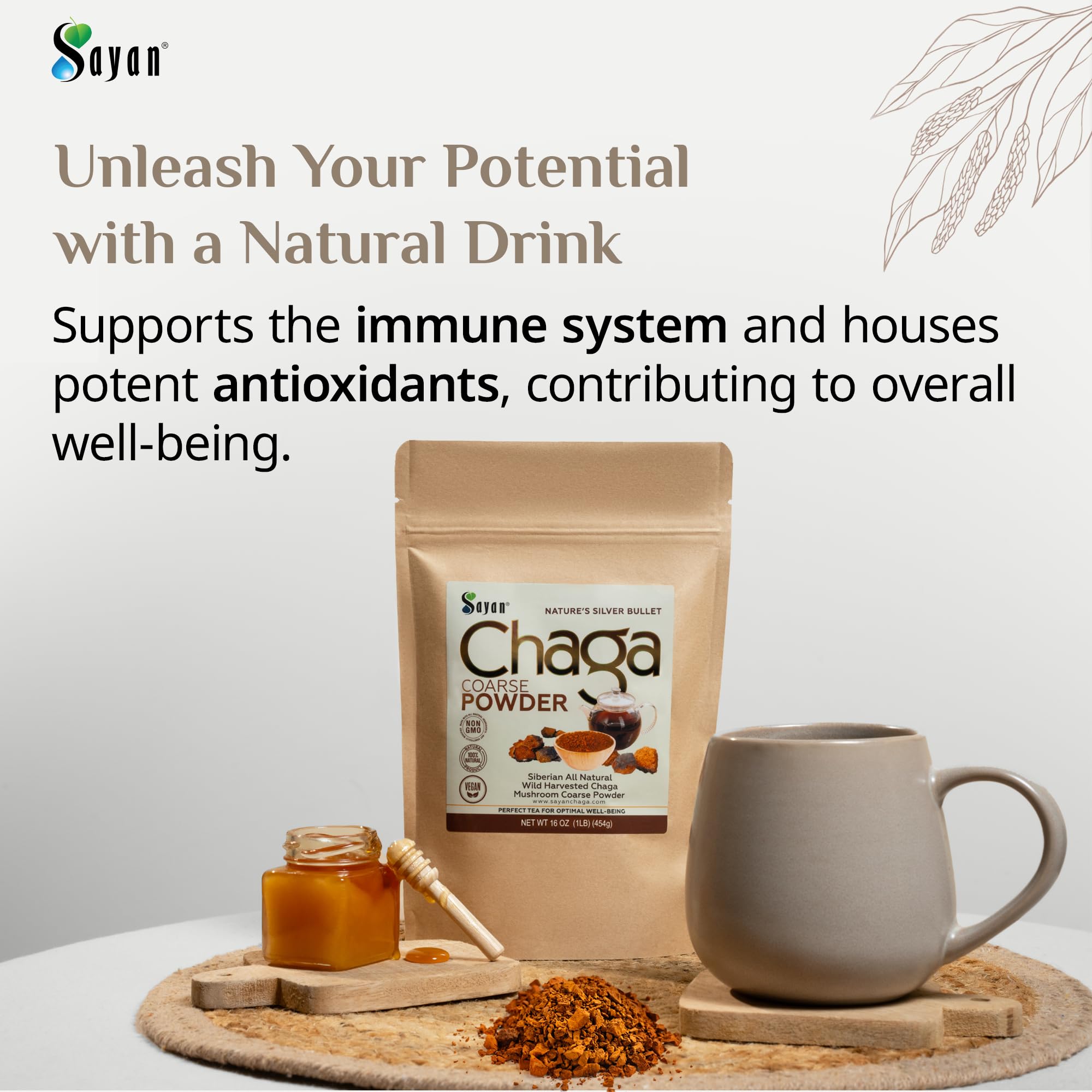 Coarse Chaga Powder 1 lb 454g Siberian Wild-Harvested Raw Tea Non-GMO — Amazon image 2