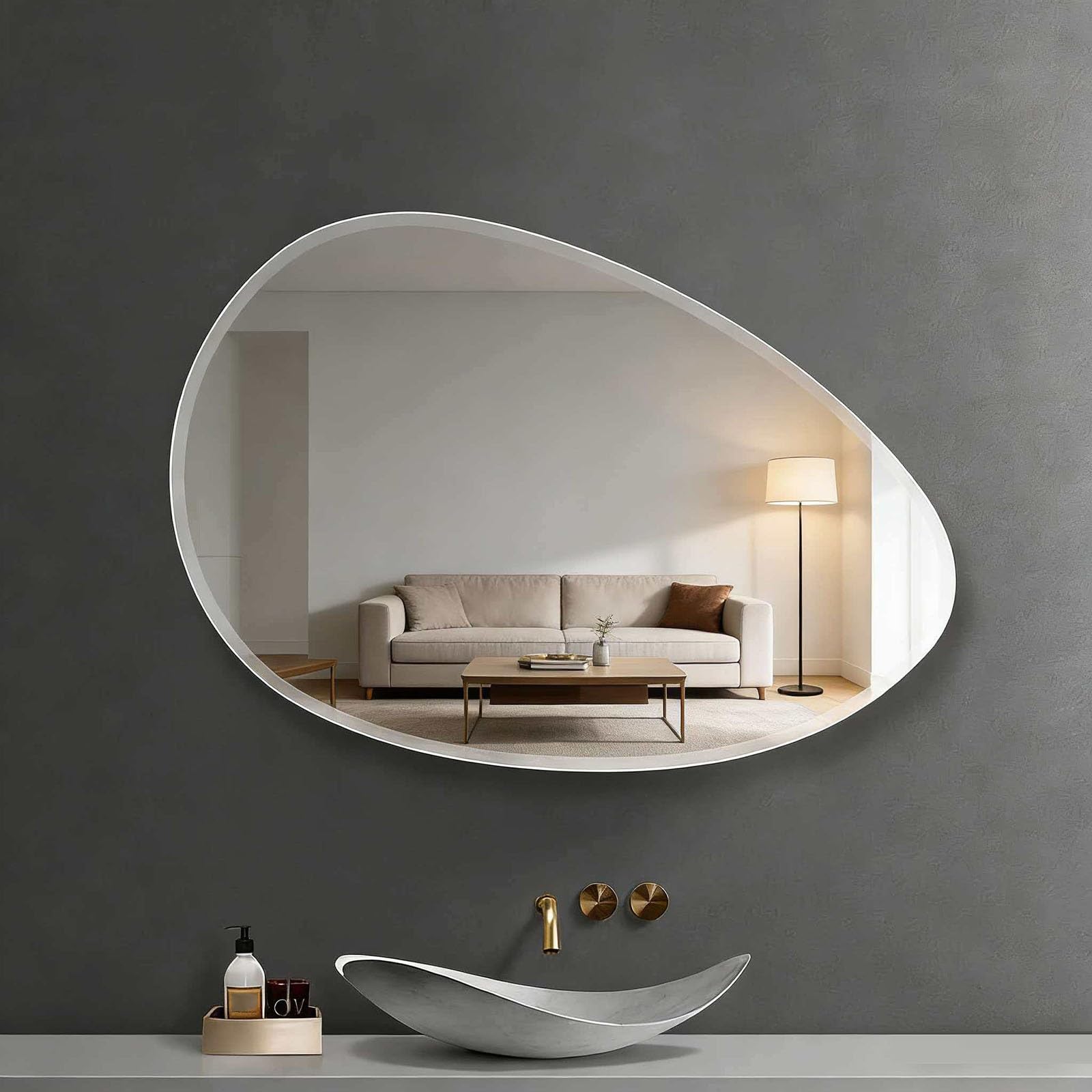 SXFSDOU Frameless Teardrop Bathroom Vanity Mirror, Beveled Edge, Shatterproof, Irregular Wall Mirror for Entryway, Bathroom, Hallway, Living Room