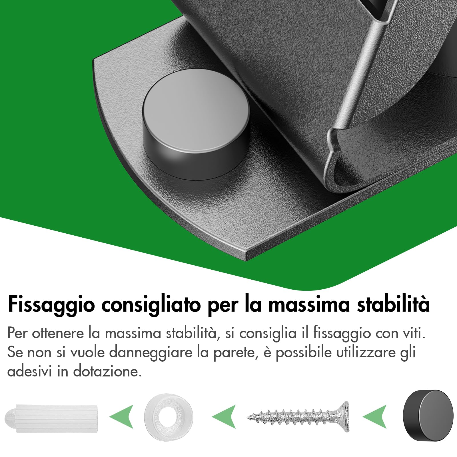 Radikor Porta Scope Parete, Portascope da Muro con 4 Supporti e 3 Ganci, Appendi Scope a Muro Autoadesivo, Appendiscope in Acciaio Inox Avvitabile, Ganci Porta Attrezzi da Giardino, Nero