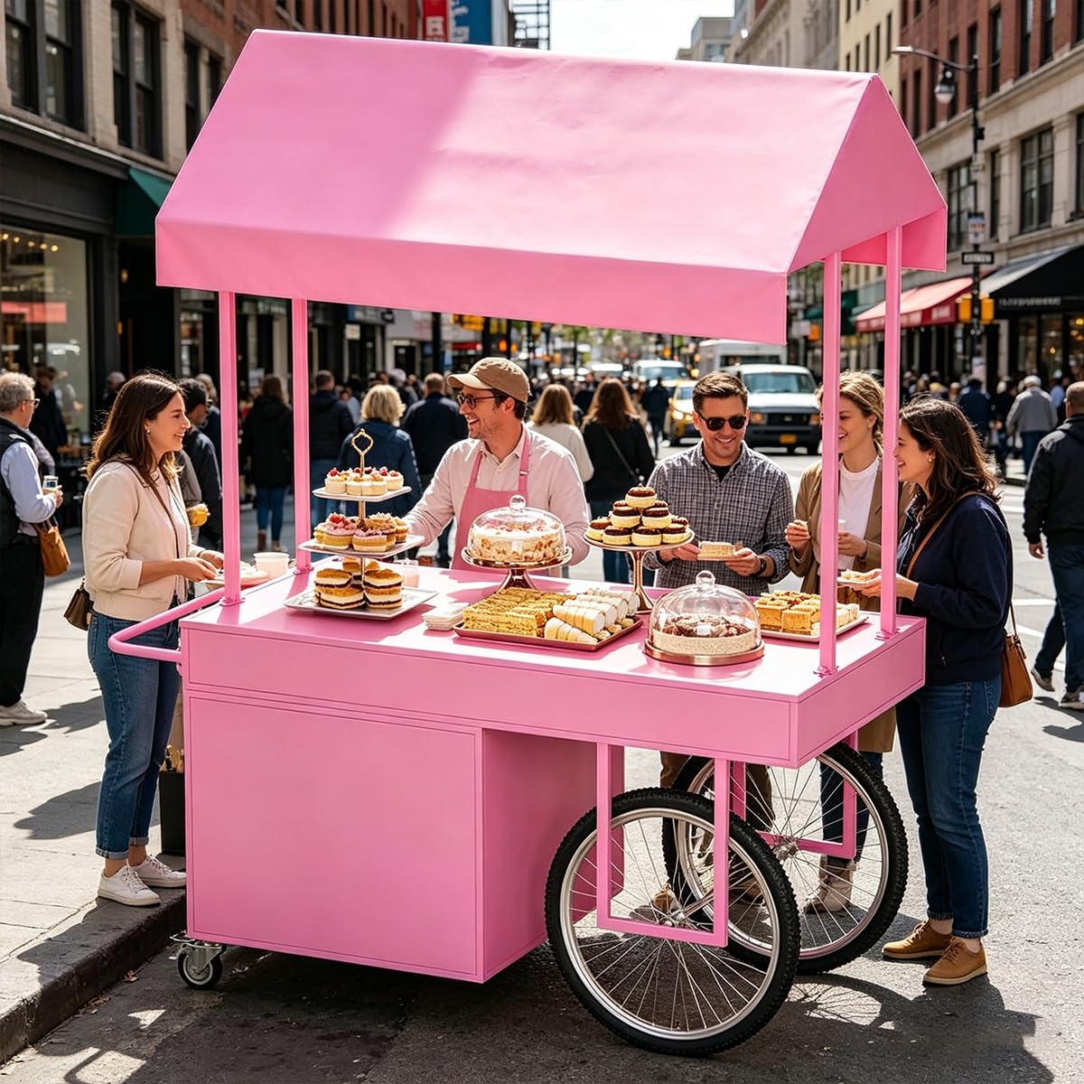Mobiler Verkaufswagen Outdoor mit Dach, Imbisswagen mit Schublade und Schrank, Street Food Wagen für Markt, Eisverkauf und Events(Orange)