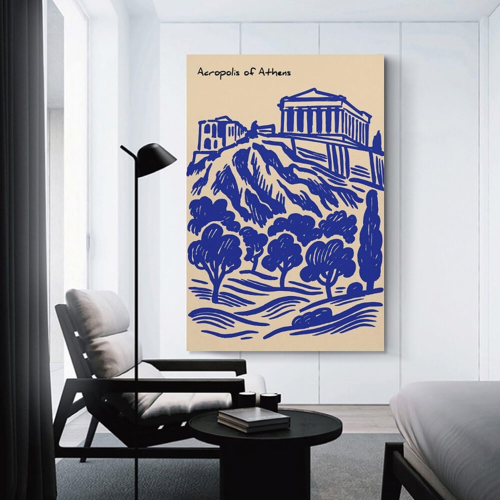 Junmoney Acropolis of Athens Illustration Room Decor Wall Art, 12x18inch(30x45cm), for Home, Office, Studio Or Guest Room, Canvas Wall Art That Fits Changing Layouts