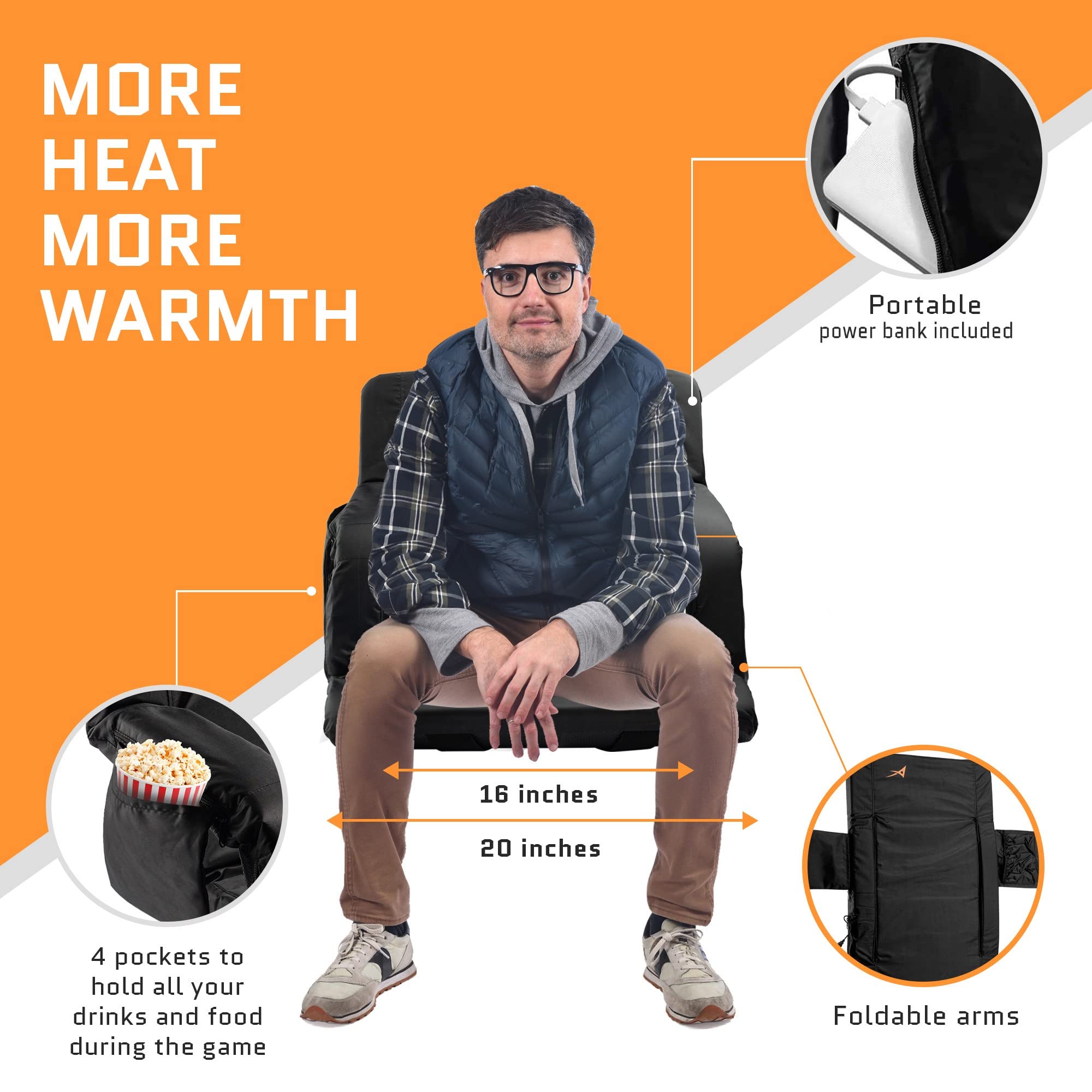 ACELETIQS {2 Pack} Heated Stadium Seats for Bleachers with Back Support