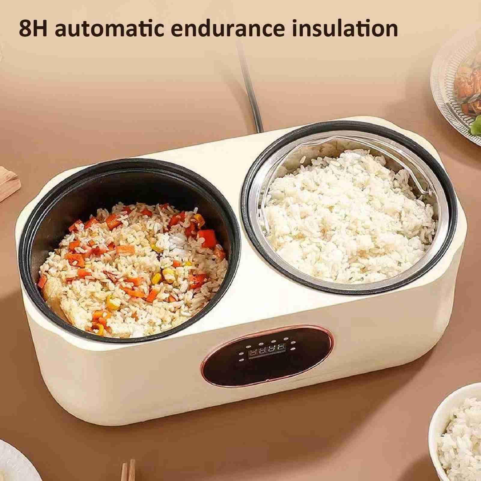 Double Mijoteuse, Double Mijoteuse à 2 Casseroles, Chauffe-aliments Multifonction Automatique, Isolation Intelligente, Cuiseur à Riz Amovible, Marmite électrique pour la Maison