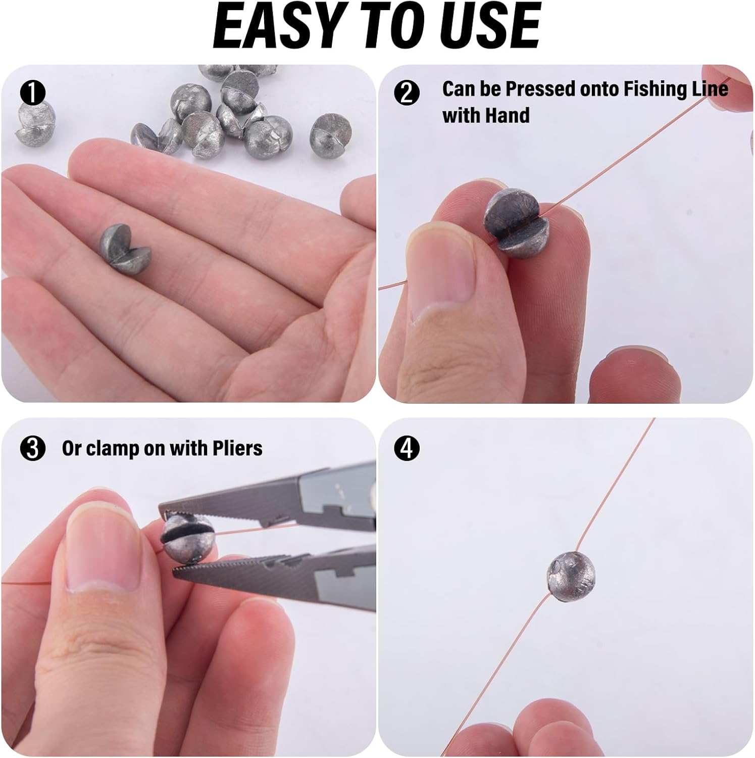 Dr.Fish 100 Pack Round Split Shot Weights Fishing Sinker Clip on Line Weight Tackle Fly Fishing Freshwater Saltwater
