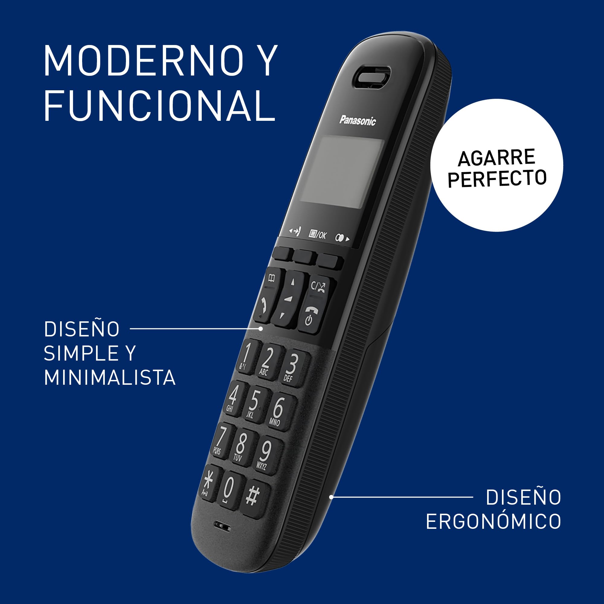 Panasonic KX-TGB613SPB Teléfono Fijo inalámbrico trío, Bloqueo de Llamadas, 18 Horas de conversación, 200 Horas en Espera, Agenda 50 contactos, Resistencia a caídas, Color Negro