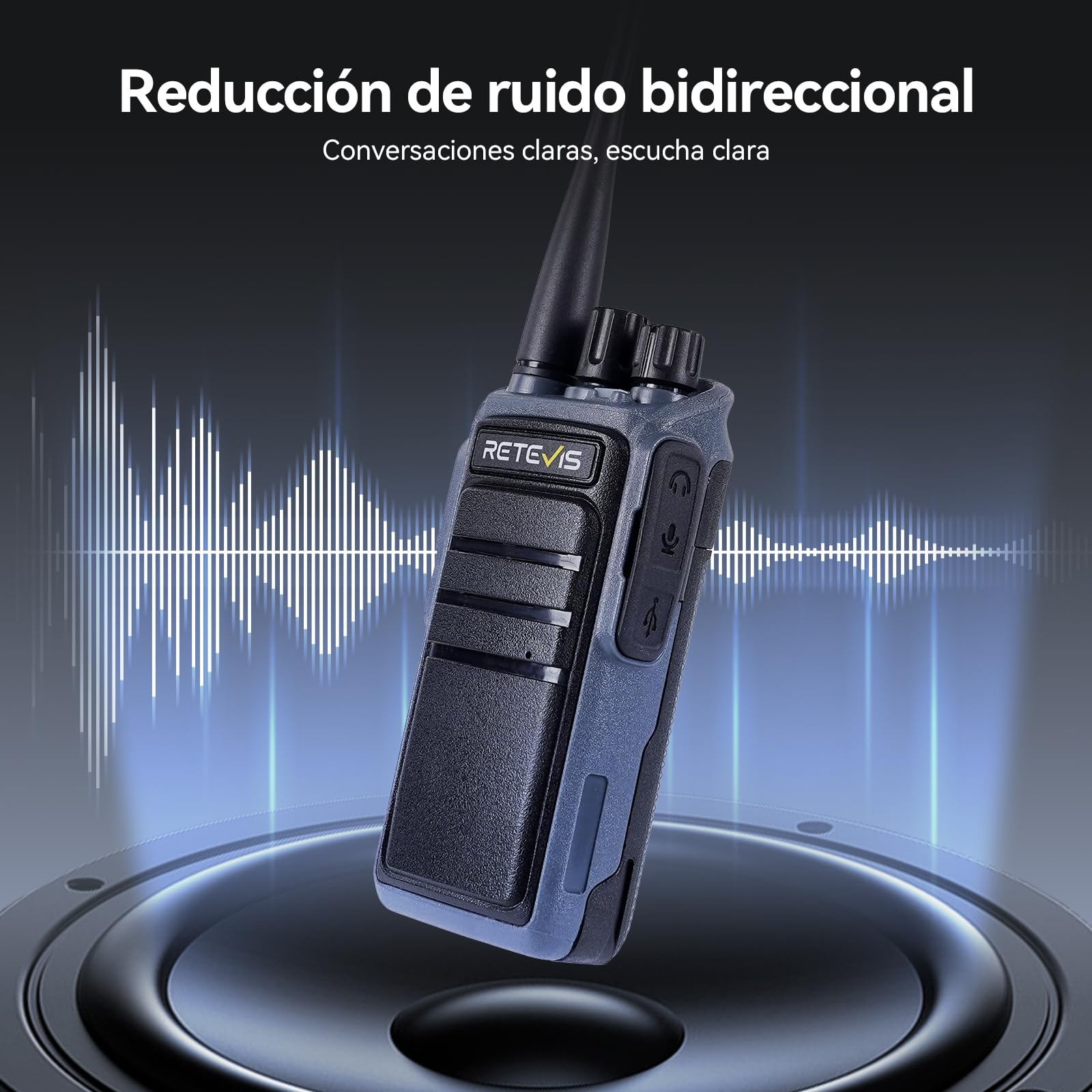 Retevis C64 Walkie Talkies con Control de Voz, Radio Bidireccional de Largo Alcance, 2500 mAh, VOX, Radio de Alta Potencia con Micrófono de Altavoz para Seguridad, Emergencia (Negro, 2 Piezas)