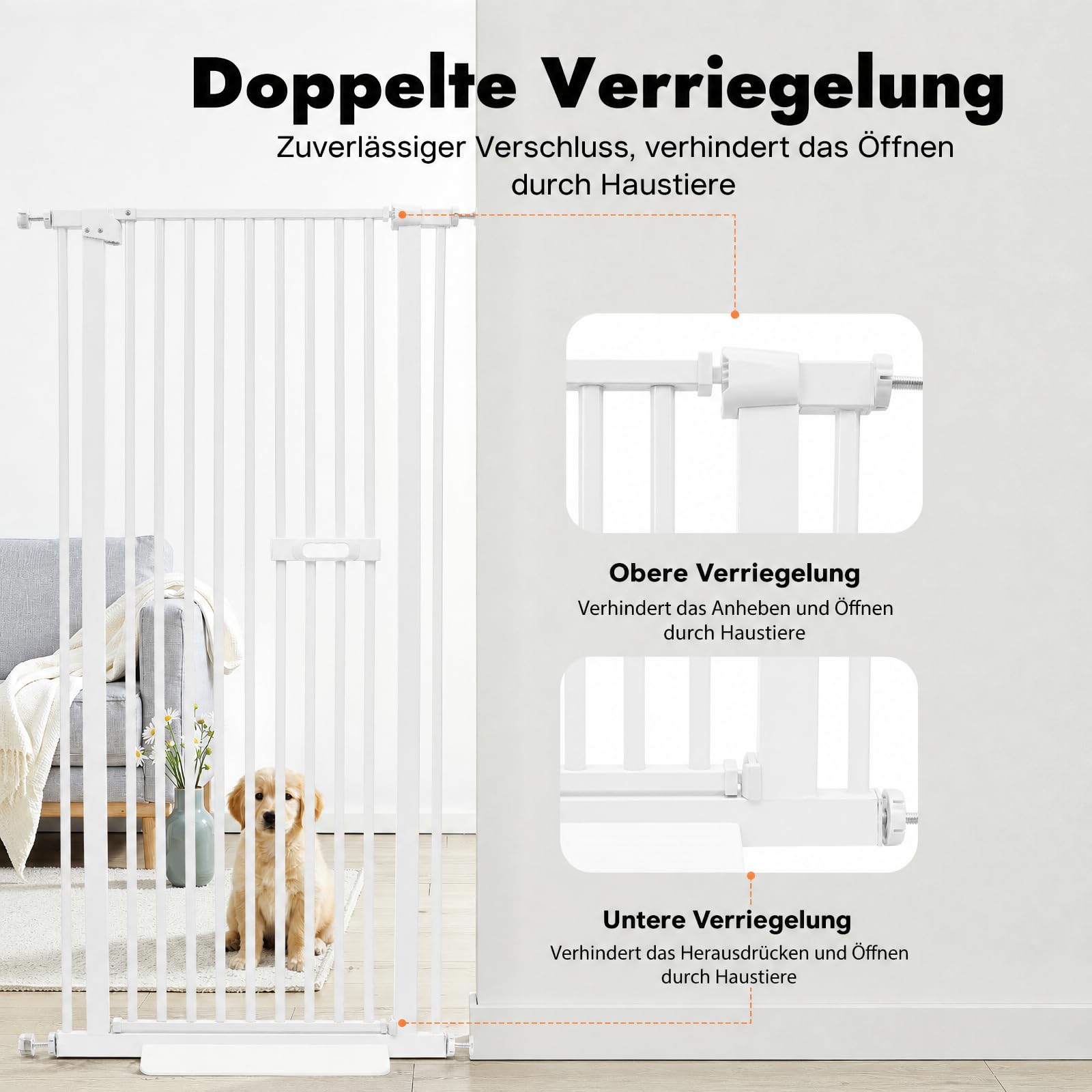150cm Hohes Haustier Schutzgitter Regulierbare Türhalterung (Weiß)