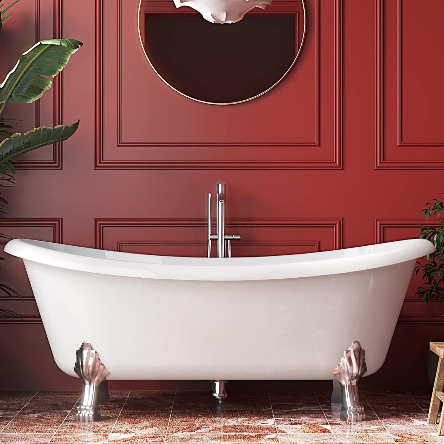 67" Acrylic Freestanding Bathtub, Free Standing Clawfoot Tub, Soaking Tub with Integrated Slotted Overflow, Toe-Tap Chrome Drain, cUPC Certified, Glossy White