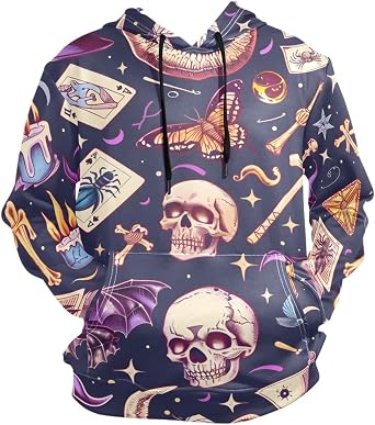 Men Hoodies Magic Book Candle Bat Hooded Sweatshirt Men Loose Fit Comfortable Athletic Hoodie-S