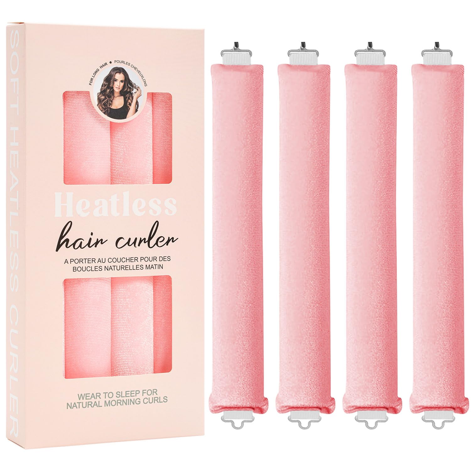 4 Stück Heatless Curls Band Lockenwickler über Nacht, Locken Ohne Hitze, Hitzefreie Overnight Blowout Hair Curler, Haarwickler Haare Lockenband Locken über Nacht für Alle Haartypen (4PCS Pink, M)