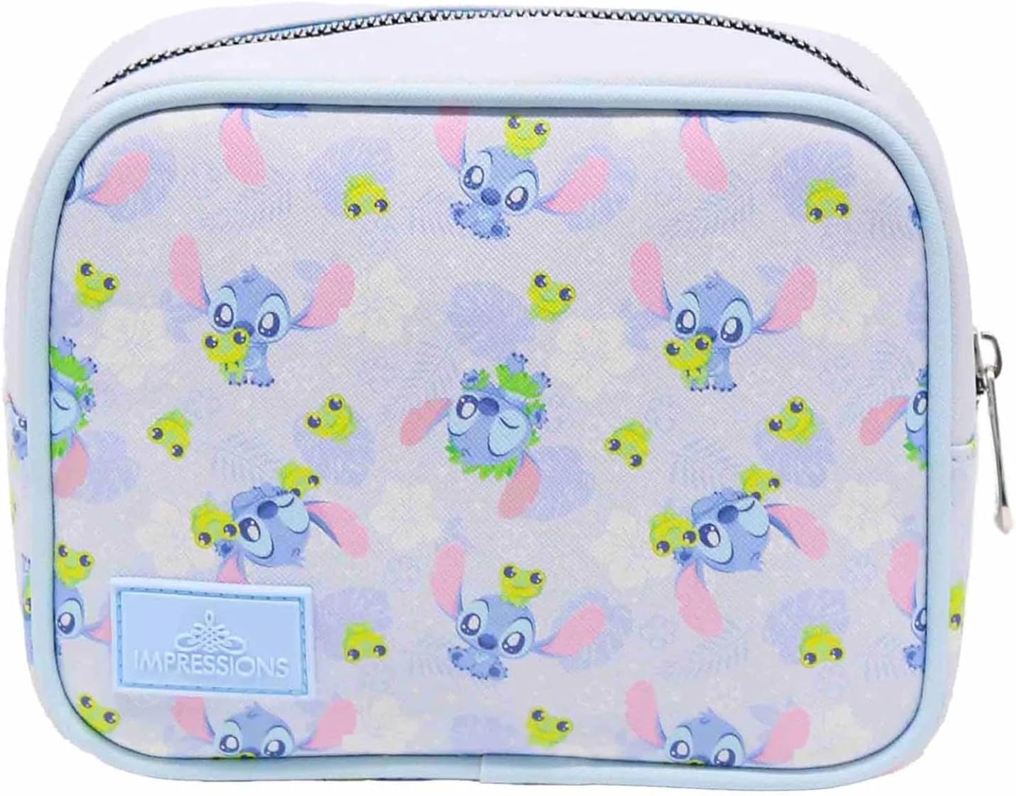 Impressions Vanity Stitch Hoppin Around Cosmetic Bag for Travel, Faux Saffiano Leather, Stitch Printed Artwork Makeup Bag for Women with Lined Interior, Slip Pockets, Makeup Pouch with Silver Hardware