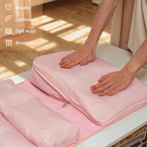 Miniatura 7 de Cubos de embalaje colgantes, bolsas de ropa para viajes y almacenamiento, bolsas de ropa de viaje para hombres y mujeres con 5 bolsillos de color