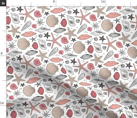 Amazon Com Spoonflower Fabric Seashells Nautical Ocean Shells Peach Pink Rotated Seashell Shell Sea Printed On Basketweave Cotton Canvas Fabric By The Yard Upholstery Home Decor Bottomweight
