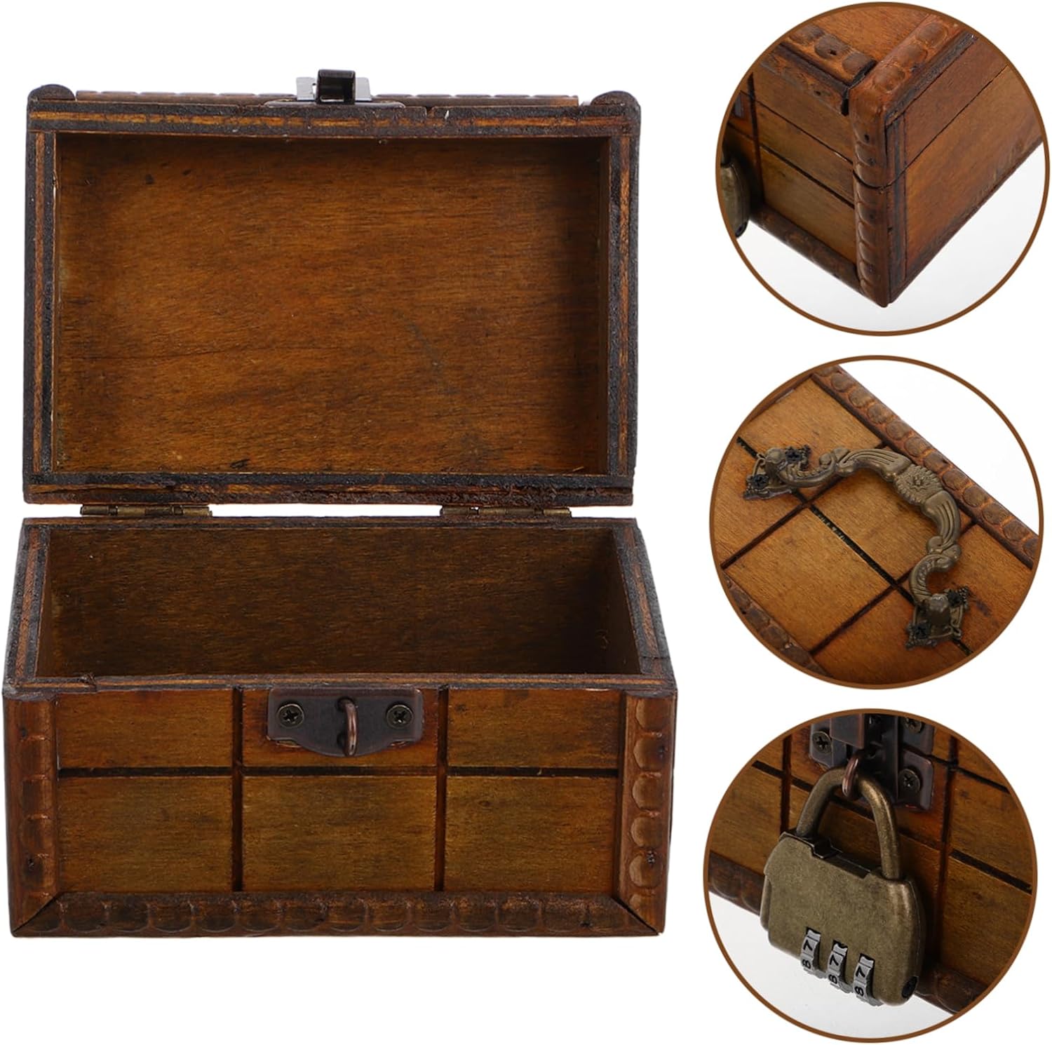 Vintage Wooden Storage Jewelry Box with Lock Rustic Antique Xmas
