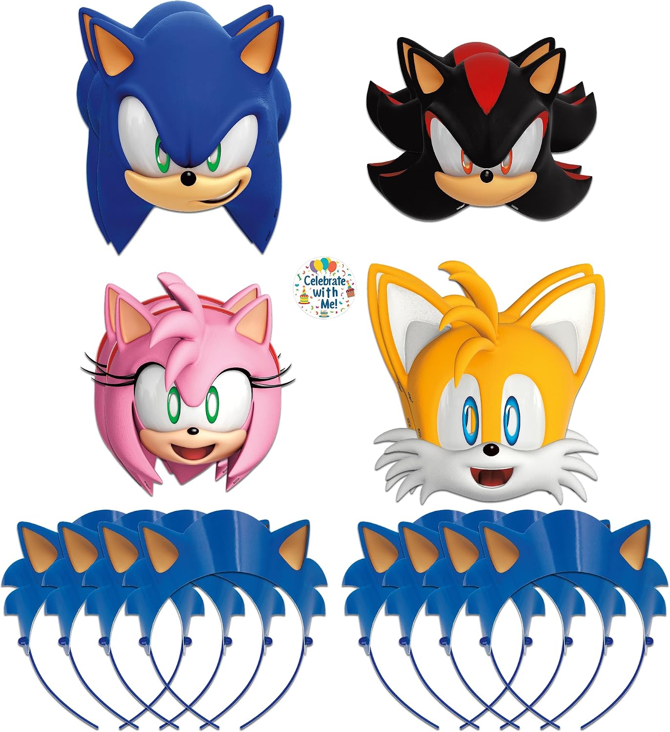 Unique Sonic The Hedgehog Party Favors | Dress-Up Fun Pack | Serves 8 | Officially Licensed | Paper Masks, Paper Headbands | Kids Party Favors, Classroom Rewards, Photo Booth Props