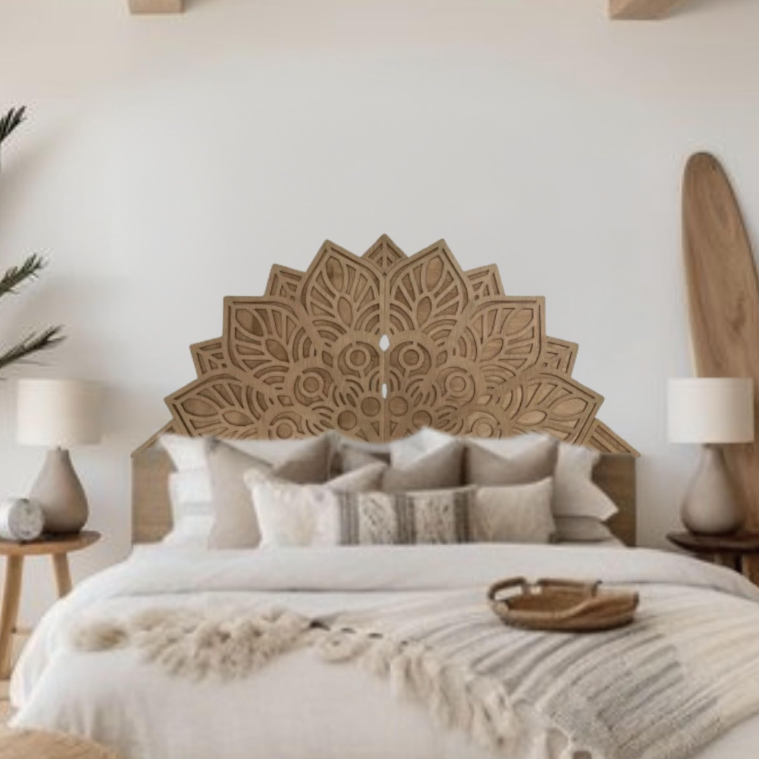 Cabecero cama de madera 90,105,135,150, mandala, decoracion pared (Gaia con fondo)