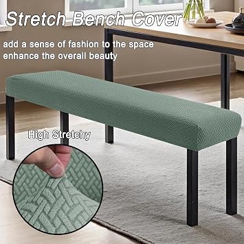 Stretchy Bench Covers for Dining Kitchen, Removable Elastic Piano Chair Slipcovers, Rectangle Stool Upholstered Seat Cushion Protector (Length:60-75cm,Orange)