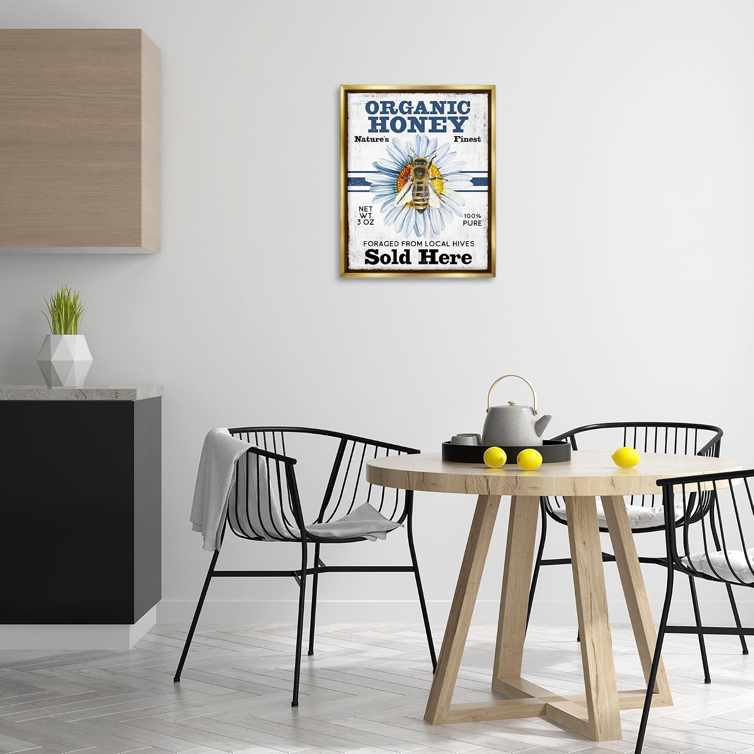 Stupell Industries 'Organic Honey Sold Here'| Floating Frame Canvas Art | Stupell Industries | Gold, 17 x 21 Inches, Easy to Hang and Sturdy, Made in USA, by Creatif Belle