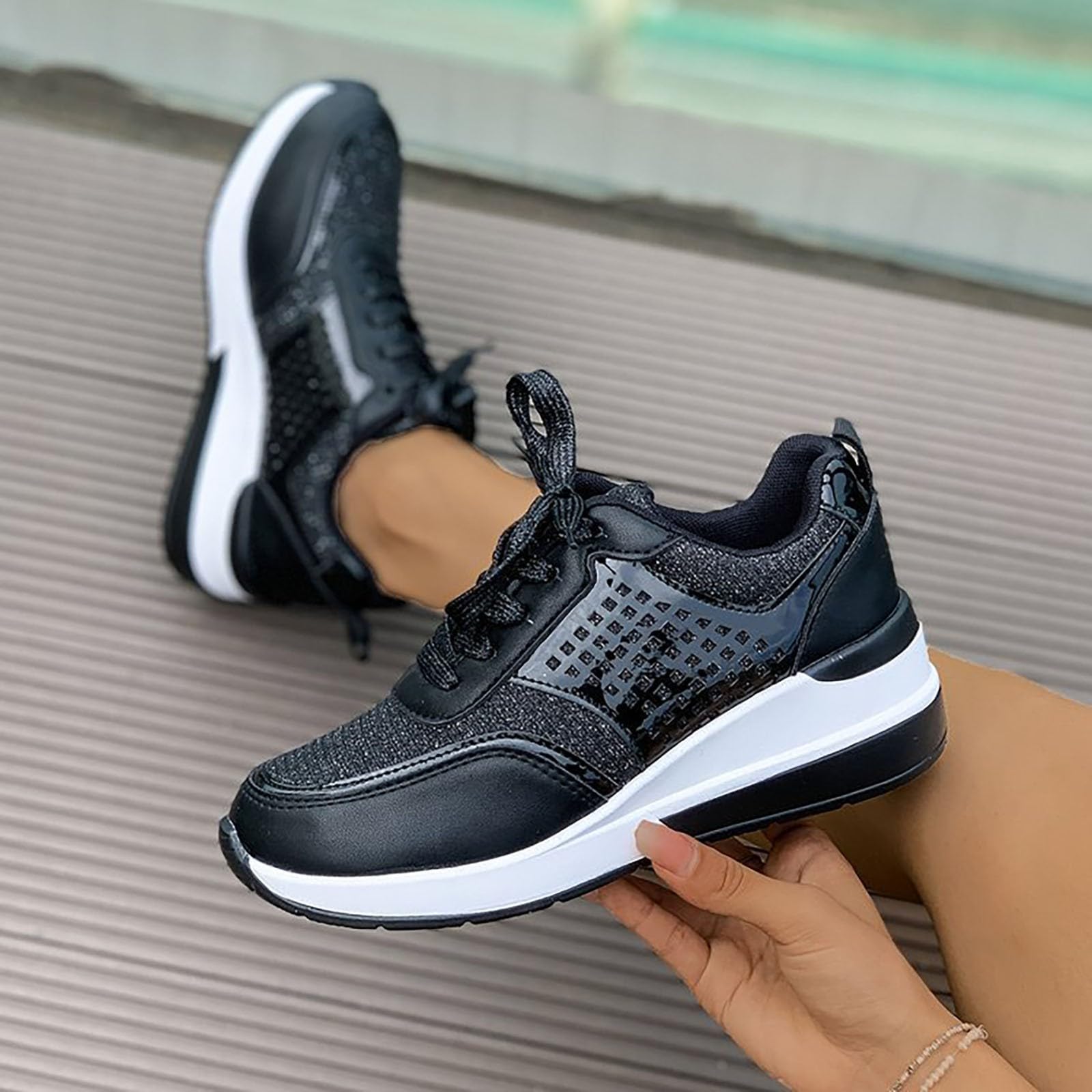 Scarpe Ginnastica Donna Traspiranti Scarpe da Running Donna Eleganti | Calzature Atletica in Rete Traspirante per Passeggiata Invernale Sneakers Ragazza Moda Tempo Libero Pelle Sintetica