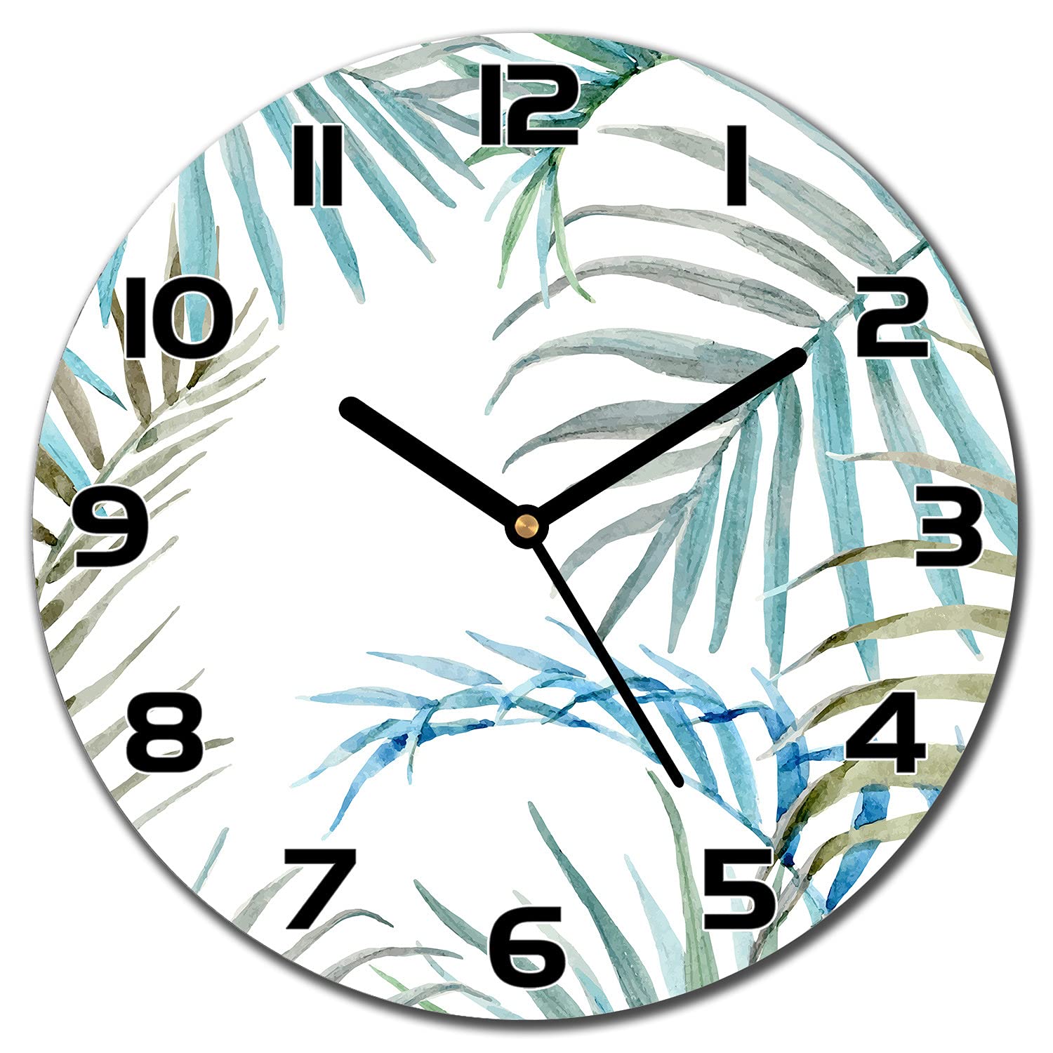 Horloge en verre motif feuilles délicates 30 cm pour cuisine