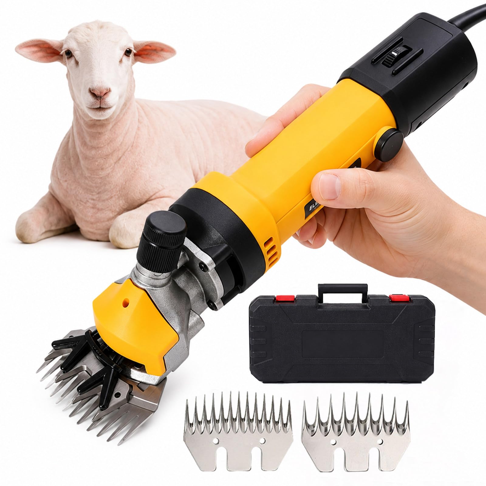 Tosatrici Elettriche per Pecore, Tosatrici Professionali con Custodia, 6 velocità (0-3200 Giri/Min), con Cavo E Lame di Ricambio per Allevamenti E Aziende Agricole Yellow