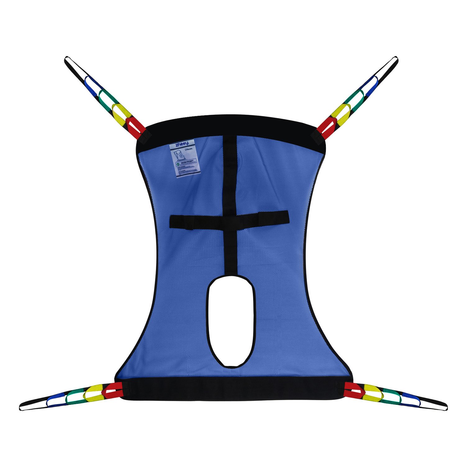 Full Body Universal Patient Lift Sling Mesh Medium with Commode Opening for Shower Toileting, Blue