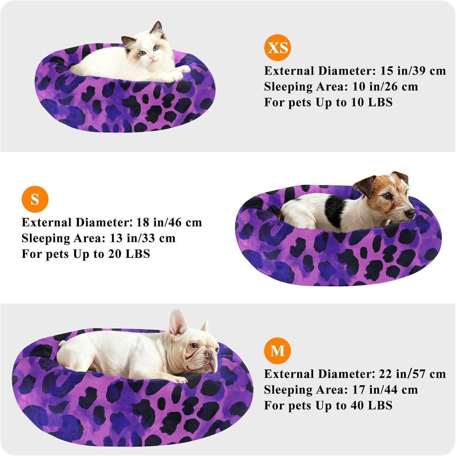 Purple Black Leopard Pet Cat Bed Warm & Cozy Dog Pillow Bed for Medium Size Pets Sleeping M