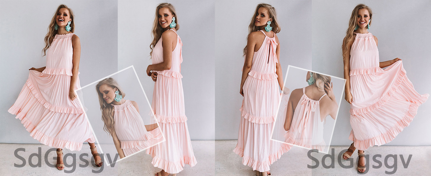 Maxi Dresses for Women 2025 Summer Sleeveless Halter Long Dress