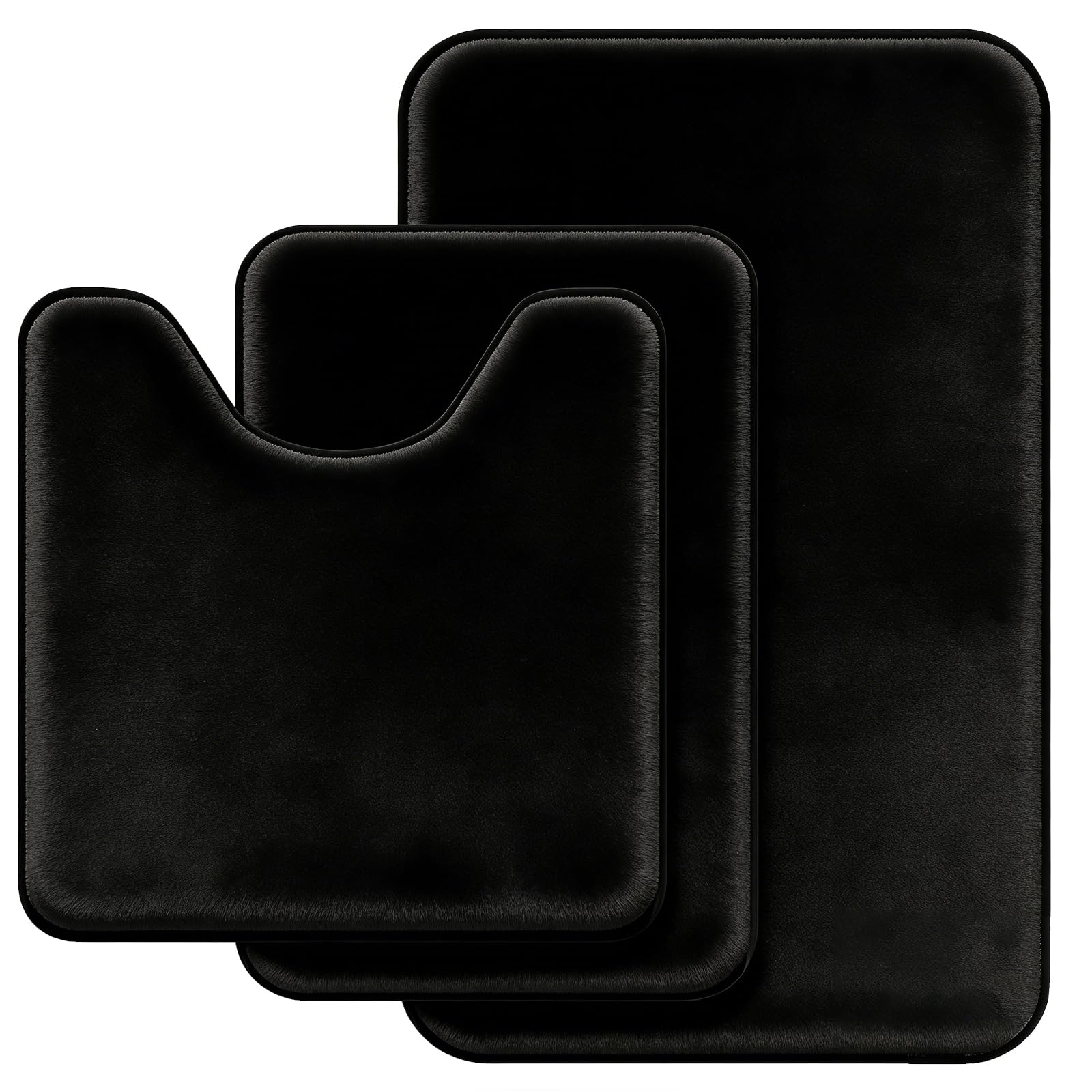 Black Bathroom Rug Set Memory Foam Bath Mats 3 Piece with Toilet Mats Soft Supportive Shock Absorbing Water
