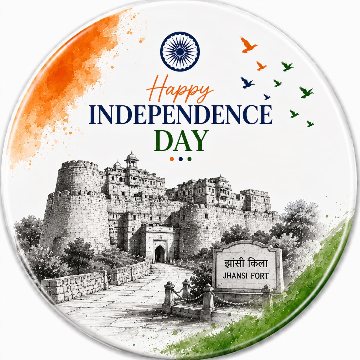 jhansi fort indian's pride 58mm pin badge | independence day pin badge | 15 august indian flag pin badges for indians, schools, college, corporate events, ngos.