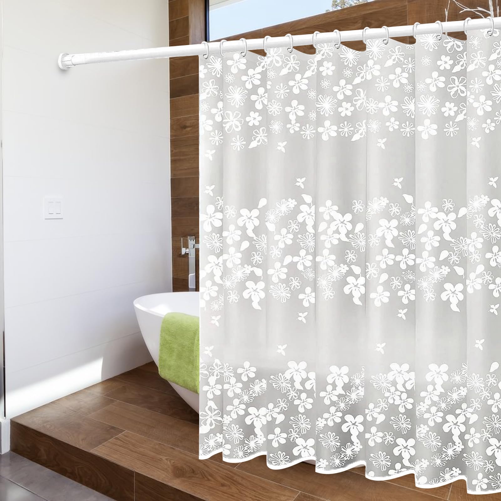 Cortina de Ducha Antimoho Plegable 180x180 cm,Cortina Bañera Impermeable & Lavable,Cortinas de Baño Secado Rápido con 12 x Ganchos,Shower Curtain Semitransparente,Cortina-Ducha Camper Modernas
