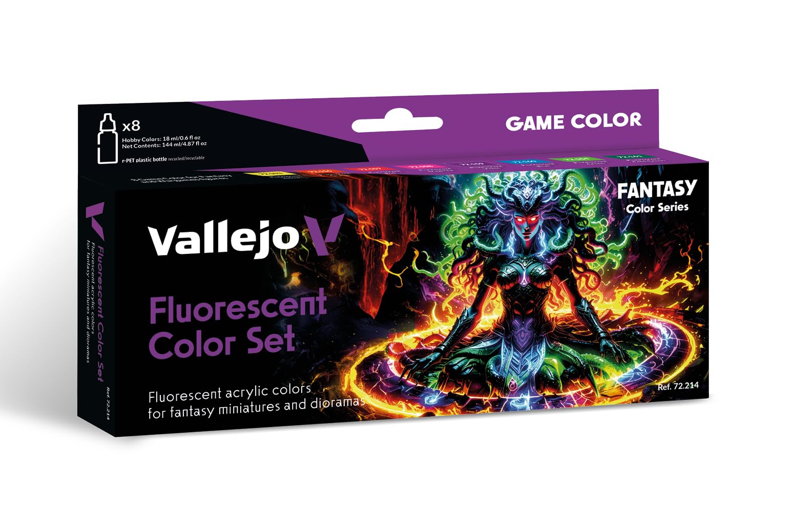 Vallejo 72214 Fluorescent Paint Set 8 Colors X18ml Fantasy Game Colour