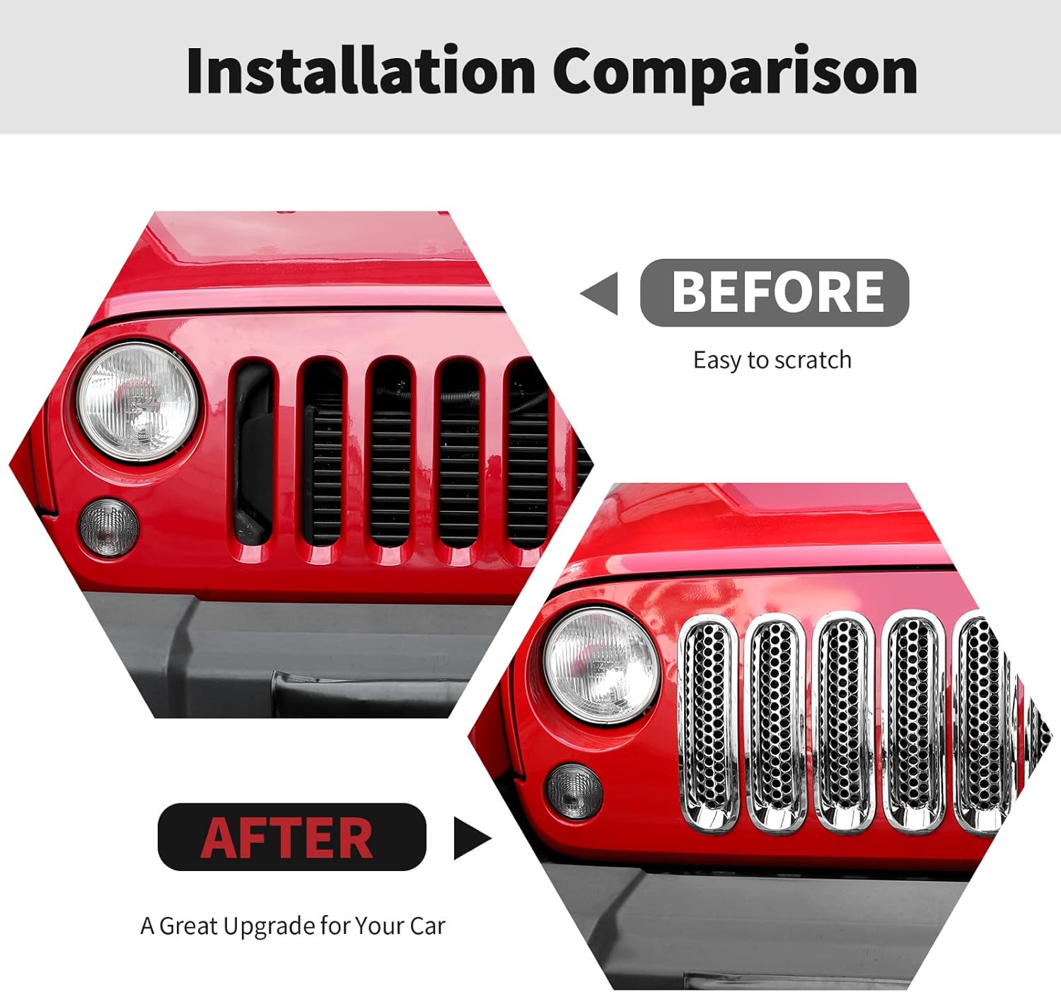Upgrade Version Clip-on Grille Front Mesh Grille Inserts For Jeep Wrangler 2007-2017 (Chrome)